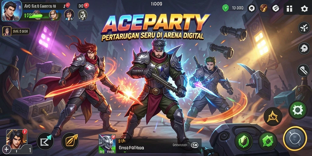 Screenshot ACEPARTY menampilkan aksi pertarungan seru dan karakter-karakter unik.