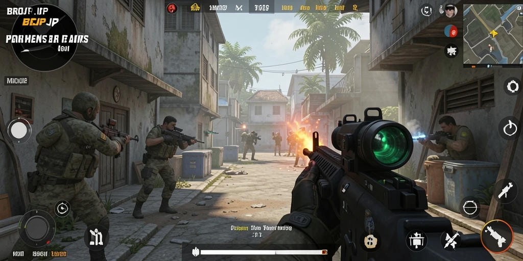 Tangkapan layar utama BROJP dengan aksi gameplay FPS menegangkan.