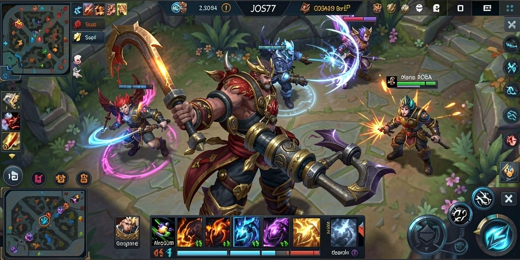 Gameplay JOS77 yang intens dan penuh strategi dalam pertarungan MOBA.