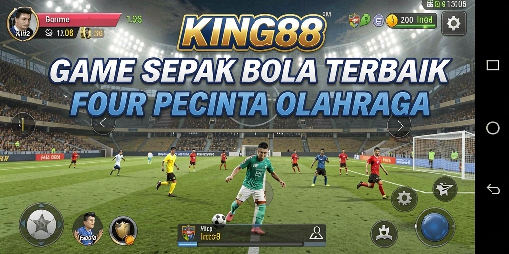 Tampilan gameplay KING88 dengan aksi sepak bola yang mendebarkan.
