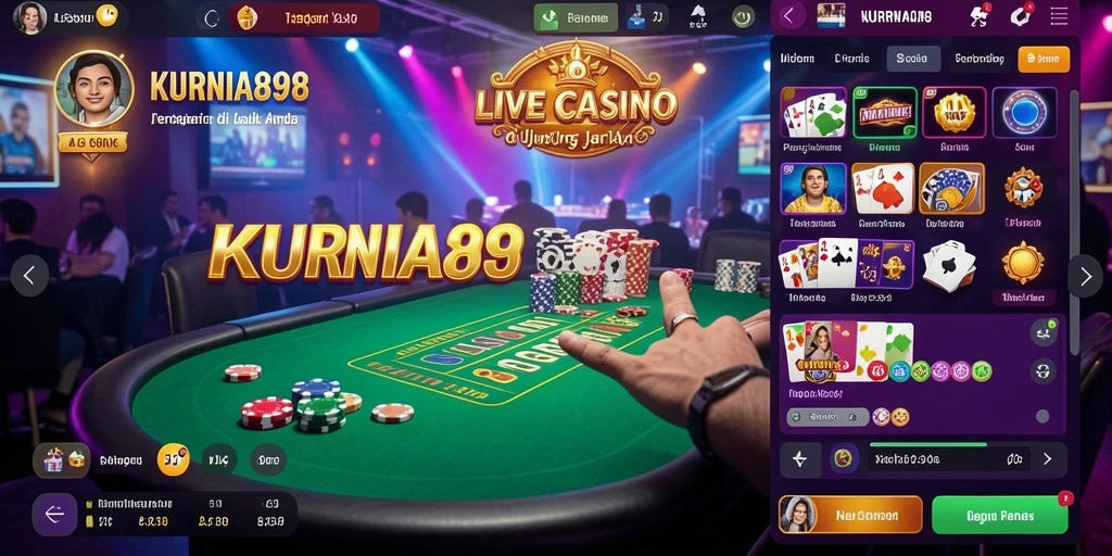 Tampilan permainan Live Casino KURNIA898 dengan dealer profesional dan interaksi langsung.