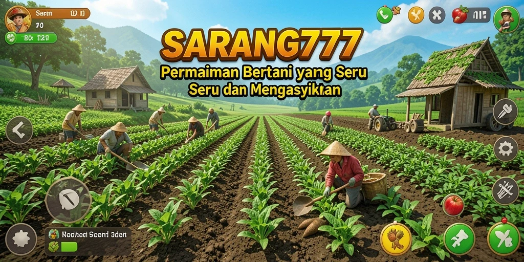 Tampilan gameplay seru dari SARANG777 dengan lahan pertanian yang berwarna-warni.
