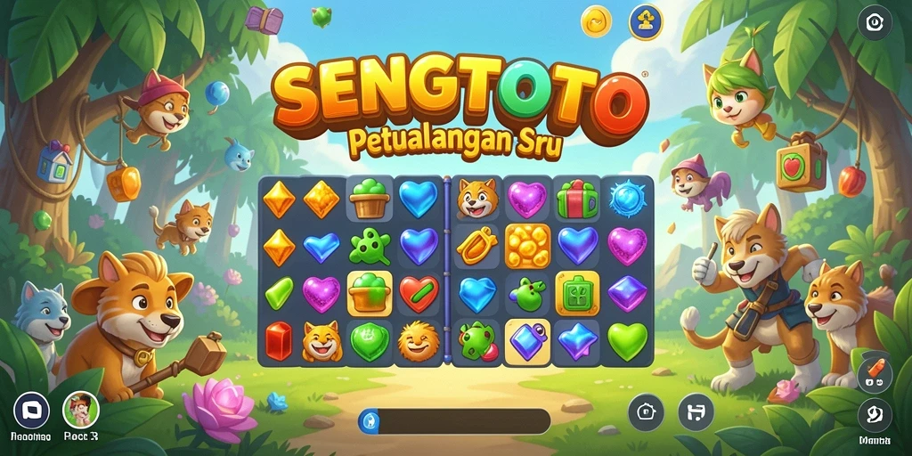Tampilan gameplay Match-3 yang menarik dan penuh warna.