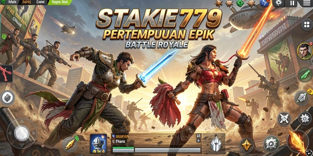 Screenshot gameplay epik dari STAKE779 dalam pertempuran Battle Royale.