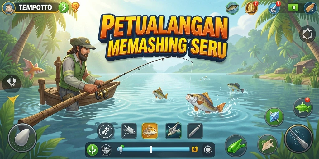 Gameplay seru TEMPOTOTO dengan pengalaman memancing yang mendalam.