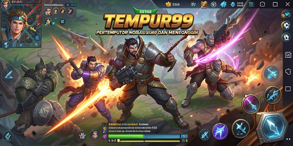 Screenshot gameplay TEMPUR99 yang menampilkan pertarungan tim yang intens.